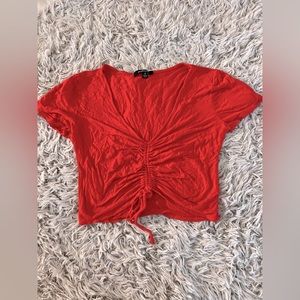 Red ruched front crop top with tie